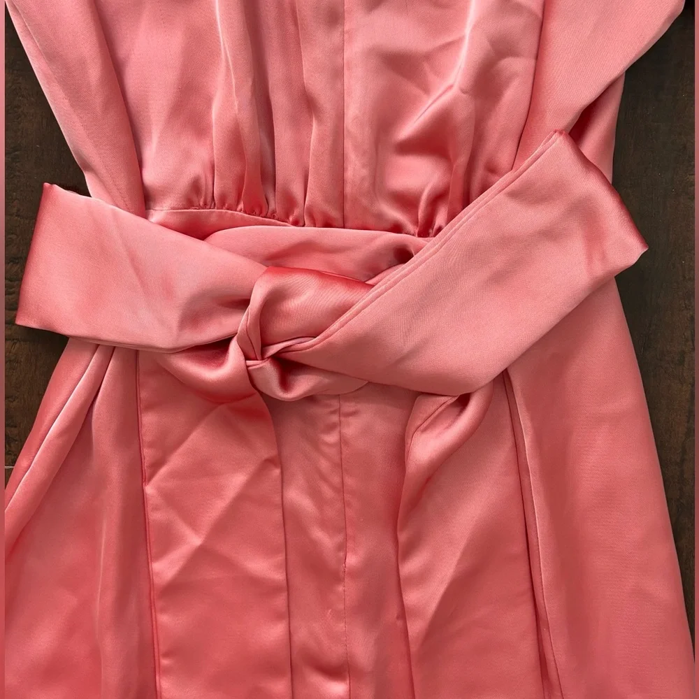 H&M Satin Vibrant Pink Long Sleeve Dress - Picture 4 of 7